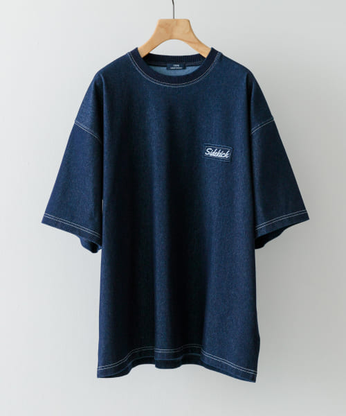 ワンポイント刺繍クルーネックデニムTシャツ