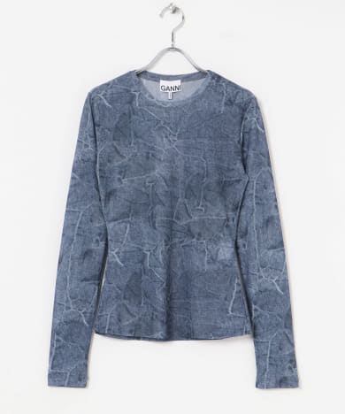 GANNI　Marl Mesh Long Sleeve Blouse