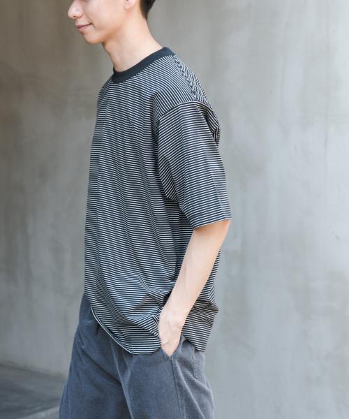 FORK&SPOON　ボーダープレーティングショートスリーブTシャツ