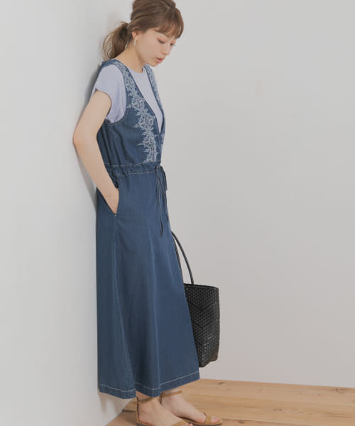 クロス刺繍デニムジャンパースカート