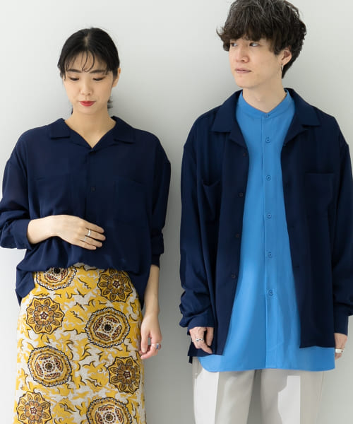 『ユニセックス』シアーヨウリュウオープンカラーシャツA