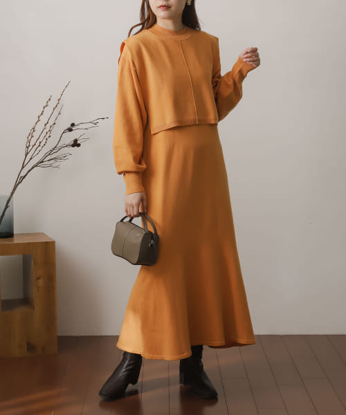 [SENSE OF PLACE][ストレッチレイヤードマーメイドワンピース]