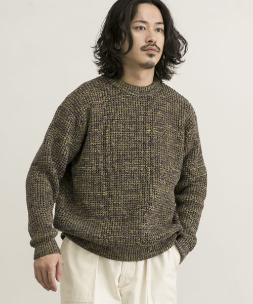 3Gメランジワッフルクルーネックニット