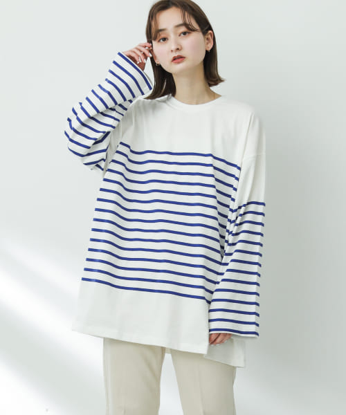 『ユニセックス』パネルボーダーエクストラルーズTシャツ