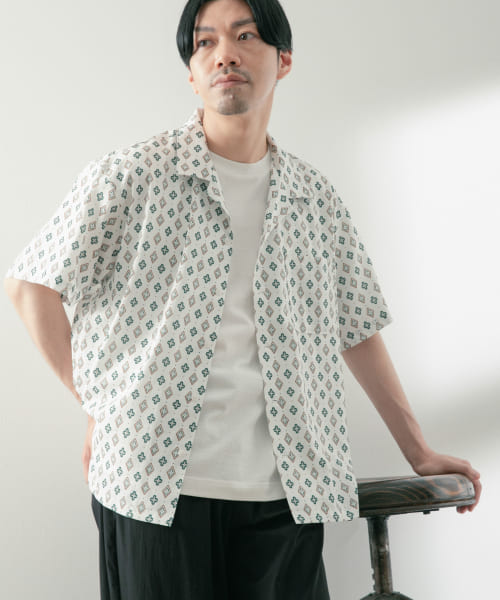 小紋プリント オープンカラー半袖シャツ