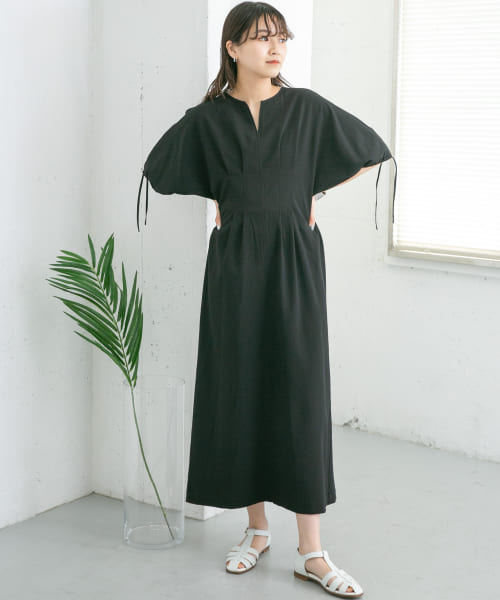 『36サイズ/低身長向けも展開』ドロストスリーブウエストタックワンピース