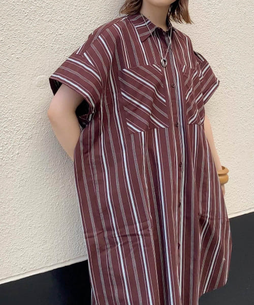 BIGポケットストライプロングシャツ