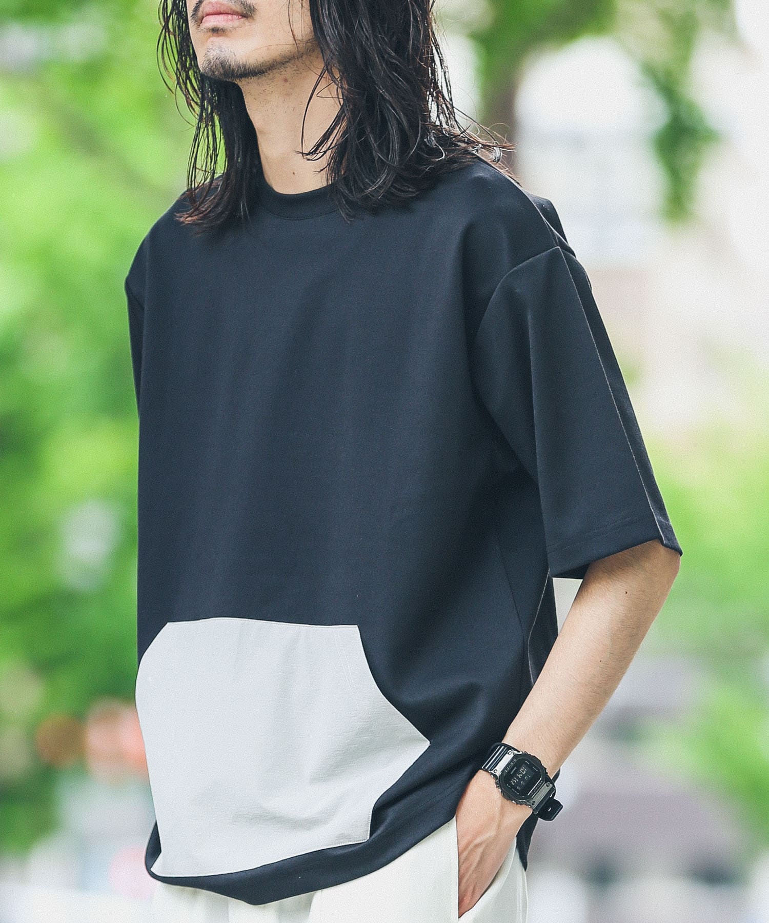 ポケット布帛切替クルーネックTシャツ[LA35-11S008]｜URBAN