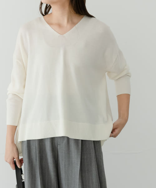 WASHABLEウールVネックニット