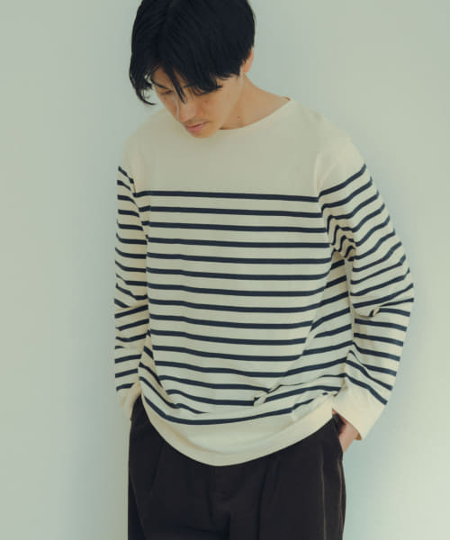[ITEMS][パネルボーダー天竺ロングスリーブバスクシャツ]