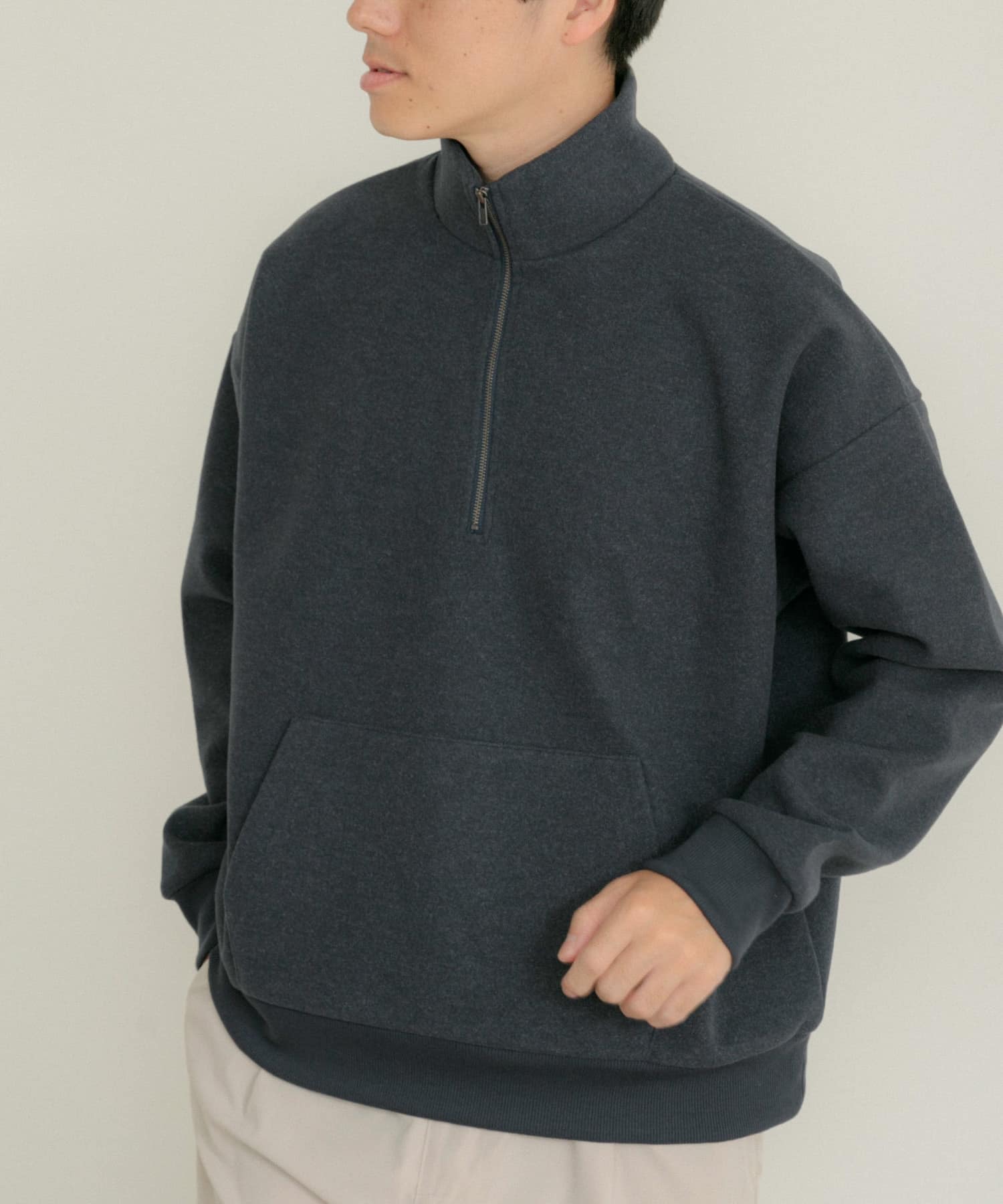 AURALEE BACK WOOL HALF ZIP P/O グレー