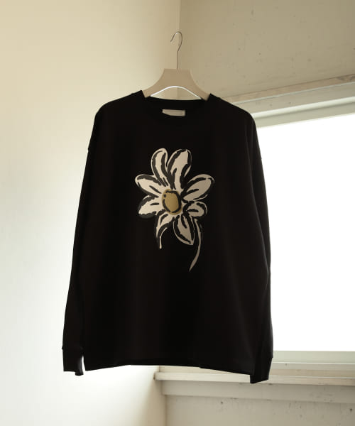 ポップアートフラワープリントロングTシャツ B