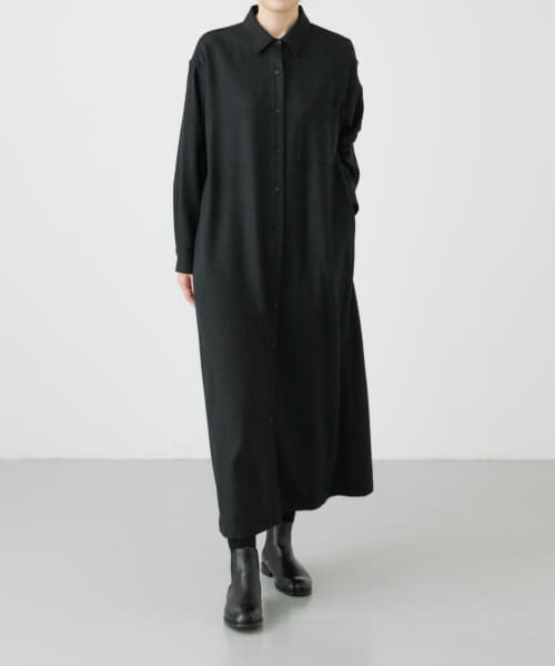 WIRROW　Botany wool long shirt dress