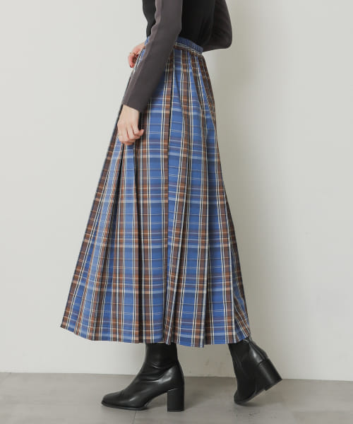 チェックロングプリーツスカート