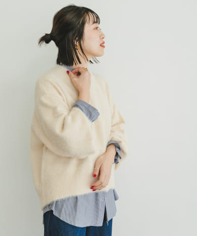 シャギークルーネックニット