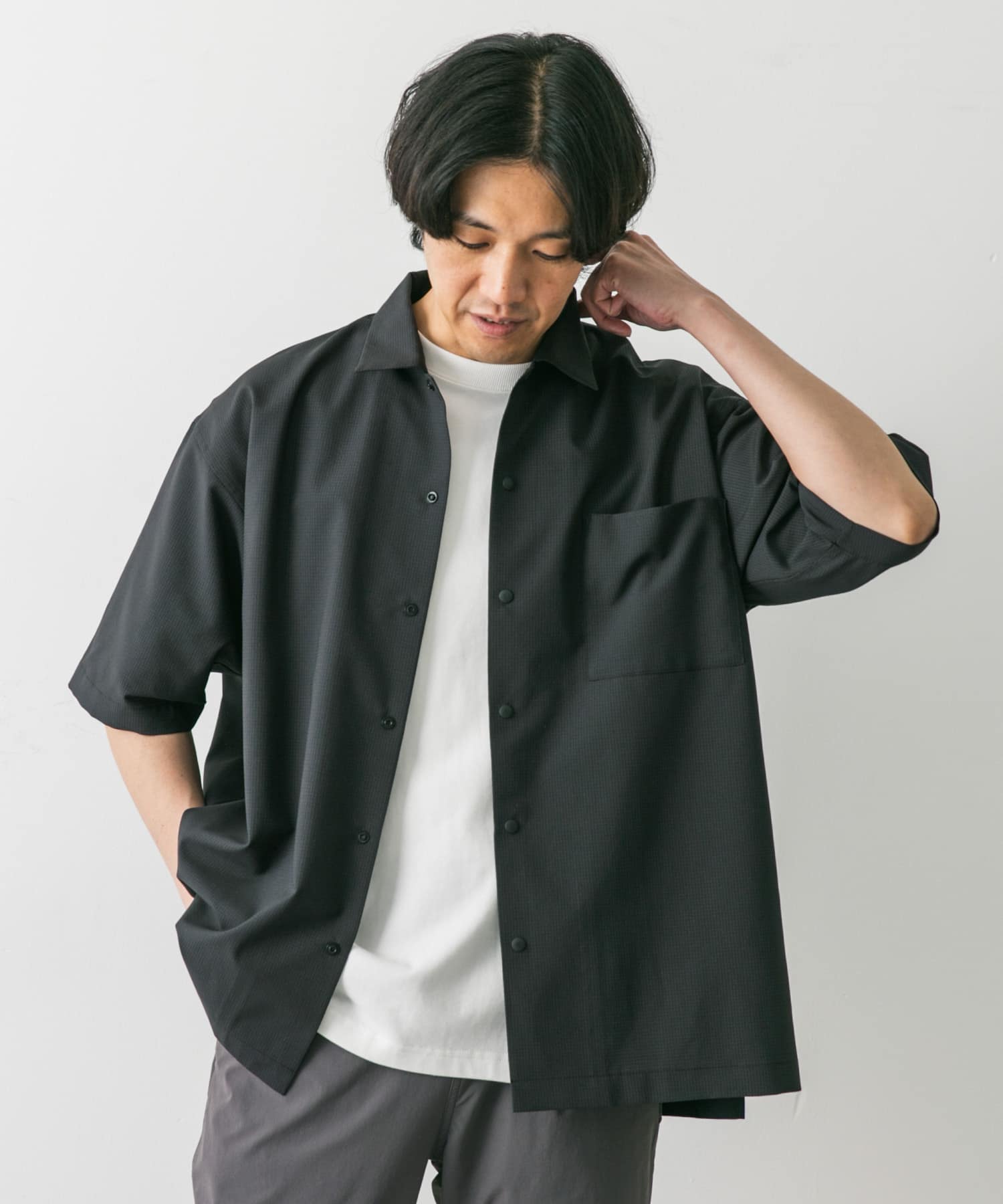 AMIDO スナップボタンショートスリーブシャツ[DR45-13X516