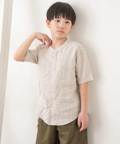 『親子リンク』シルケットリネンバンドカラーシャツ(KIDS)