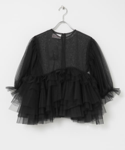 VIVIANO　Tulle Puff Sleeve Top
