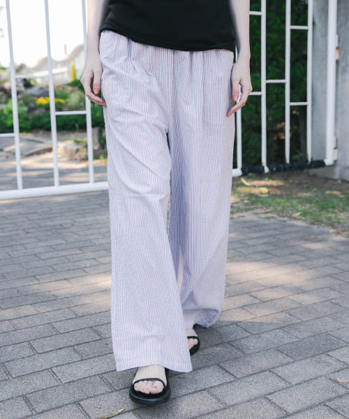 new basic　インドコットンサッカーストライプパンツ