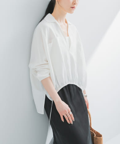 ラミーレーヨンギャザーヘムシャツ