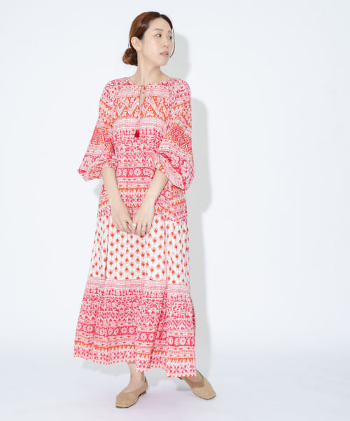 sara mallika　コットンボーダープリントロングドレス
