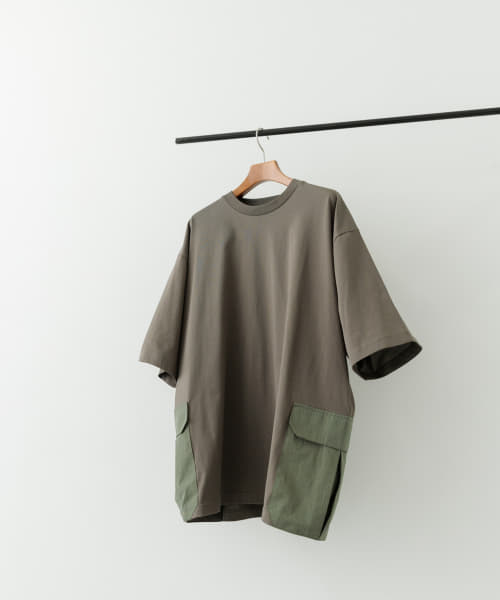 サイドポケットキリカエクルーネックTシャツ
