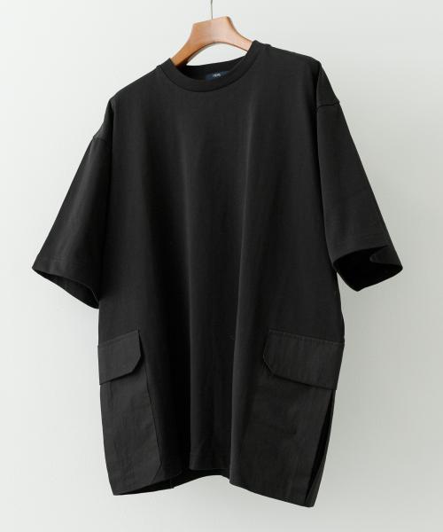 サイドポケットキリカエクルーネックTシャツ