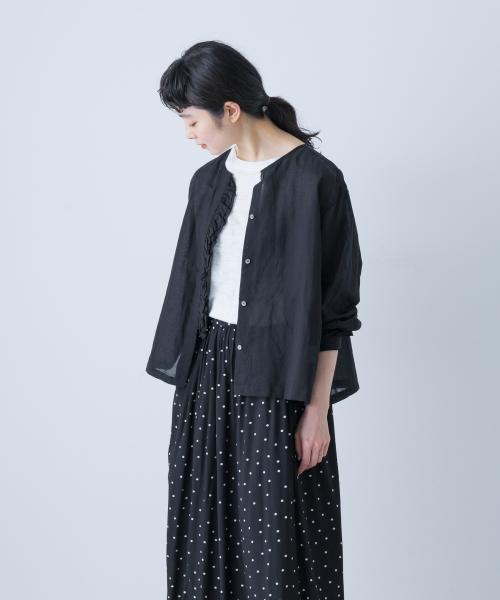 コットンリネンワッシャーフリルブラウス