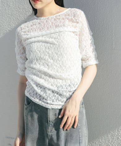 ハーフスリーブドレープレースTEE
