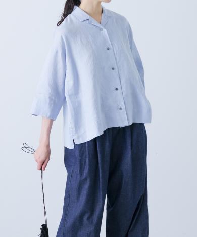 リネンオープンカラーシャツ
