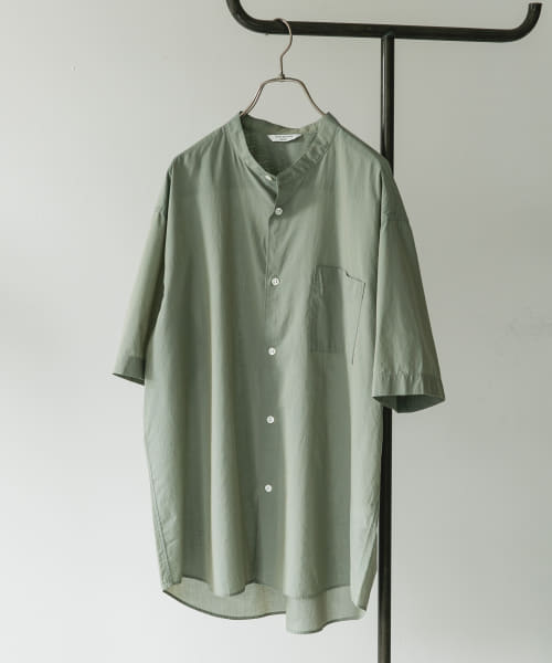 玉虫シャンブレー バンドカラーシャツ
