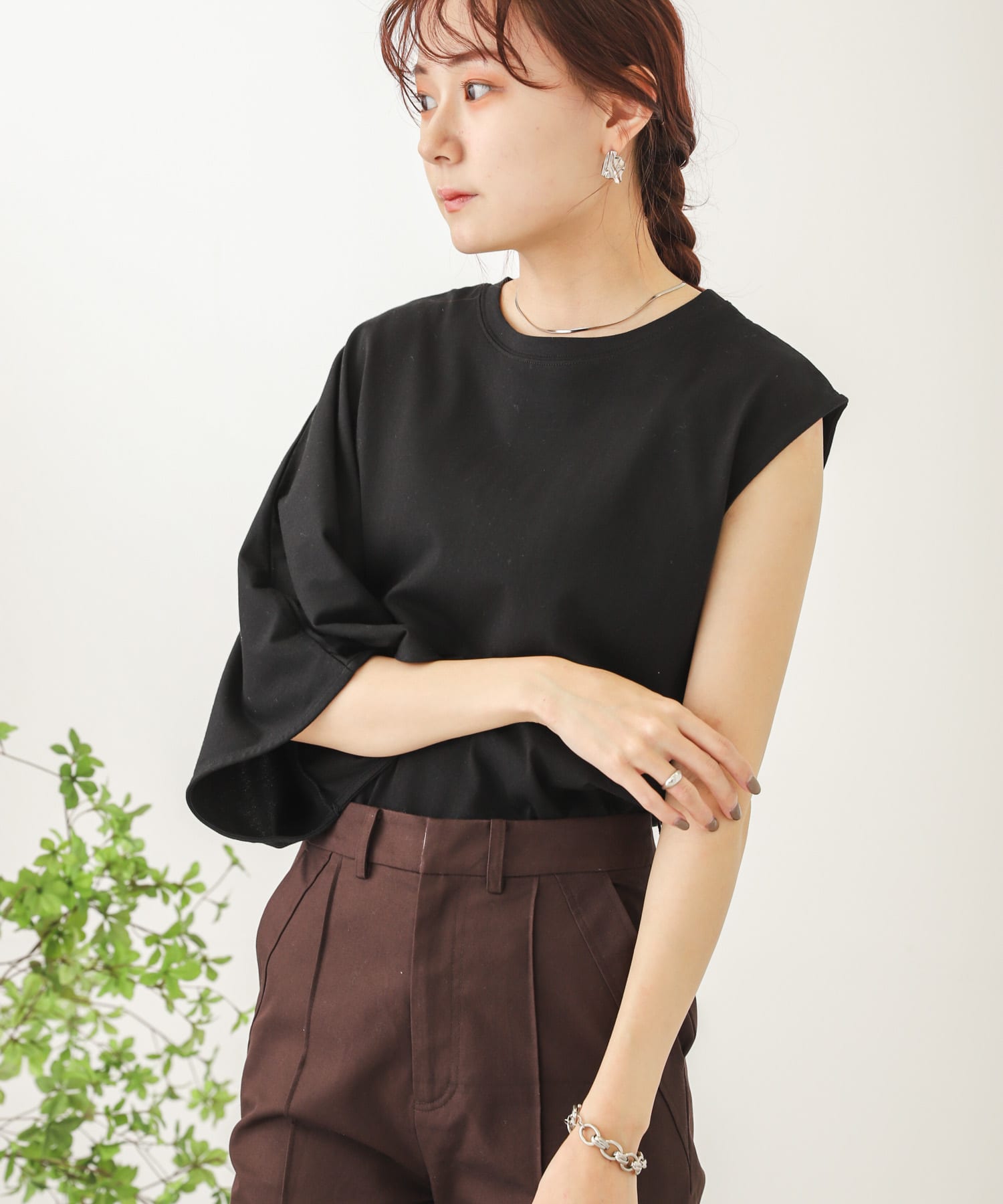 送料無料 店舗 オーガニックコットンアシンメトリーTシャツ[AA15-21E139 トップス
