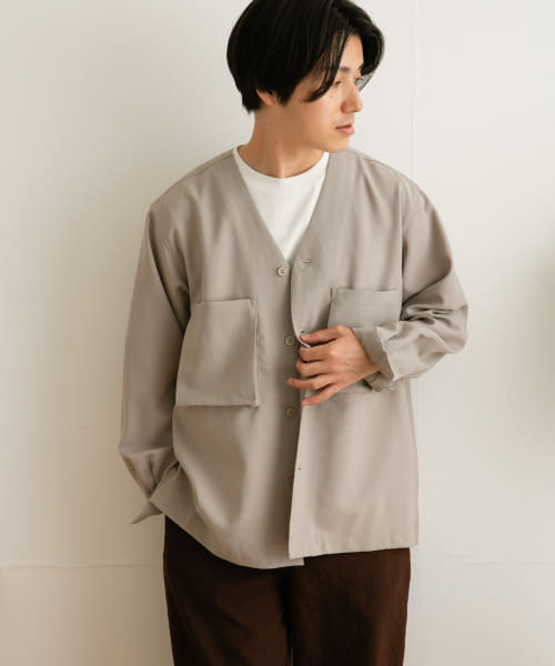 エステルパナマ Vネックシャツカーディガン