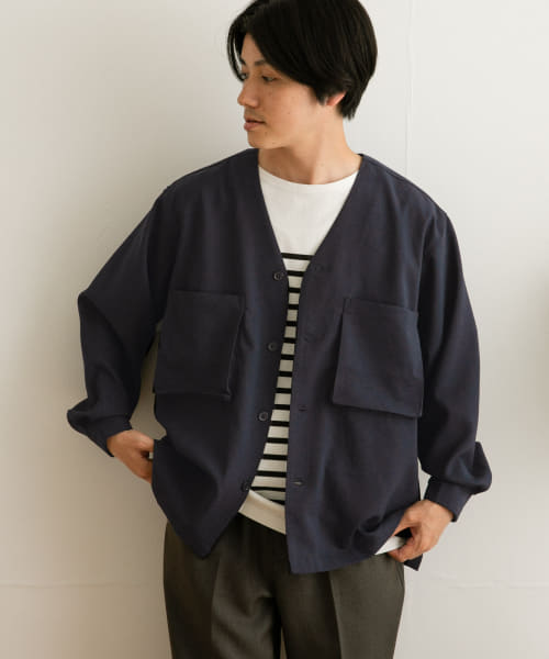 エステルパナマ Vネックシャツカーディガン