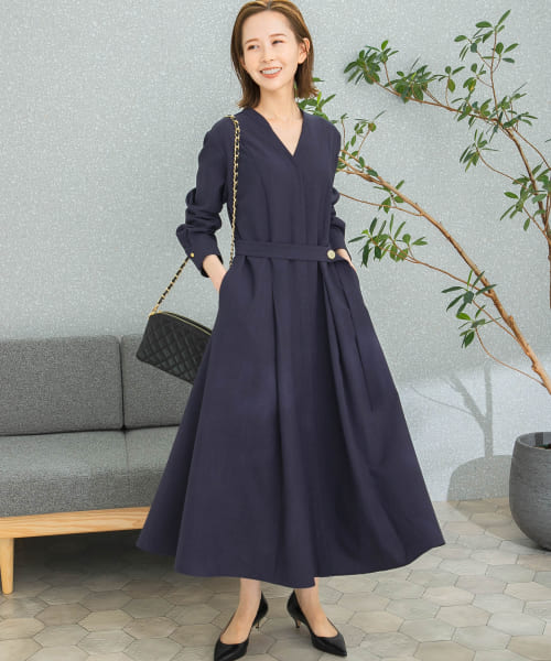 タグ付属　ROSSO　ハンドピンタックシャツワンピース　ネイビー ロングワンピース お得なまとめ買い