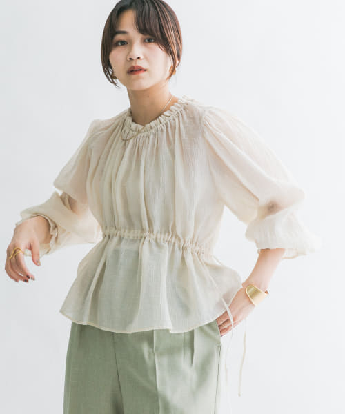 ウエストギャザリングシアーブラウス