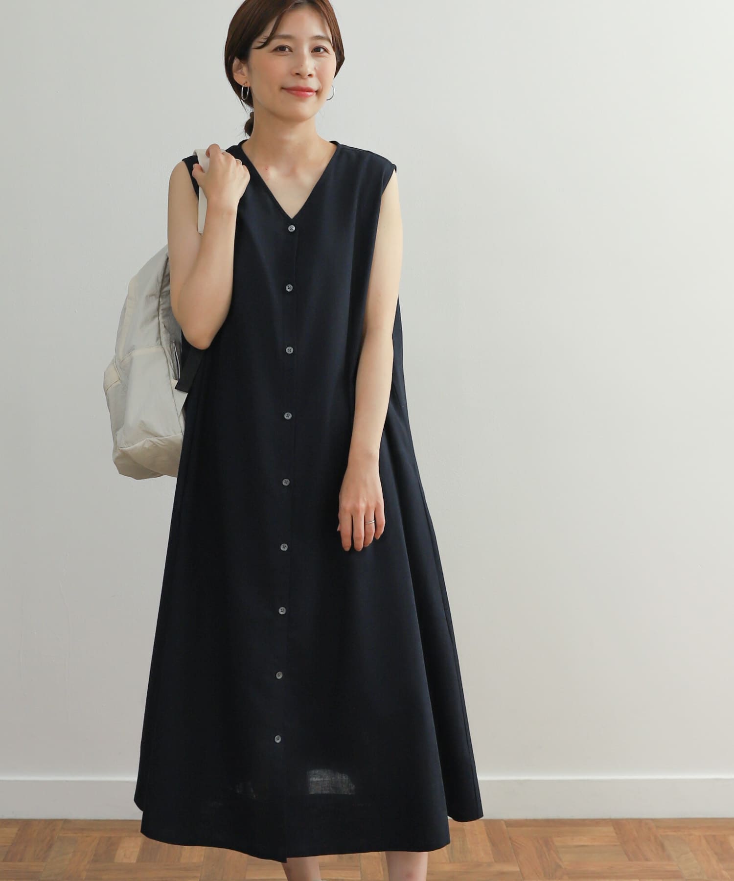 URBAN RESEARCH 高機能リネンウエストベルトワンピース 黒 リネン 