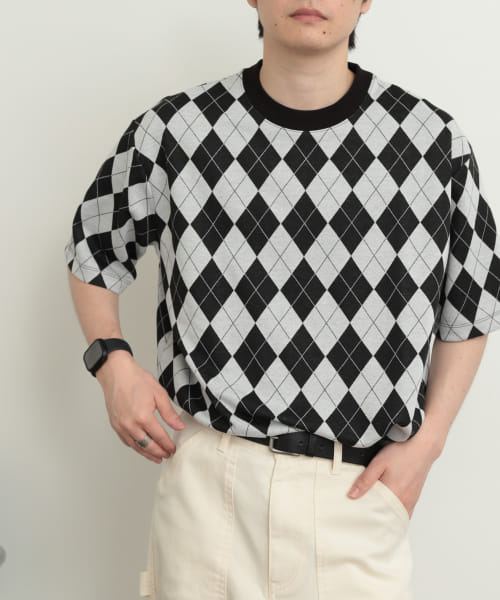 アーガイルジャガードTシャツ(5分袖)