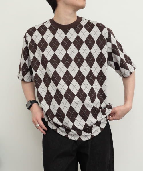 アーガイルジャガードTシャツ(5分袖)