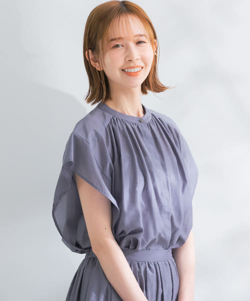 コットンシルクデザインブラウス