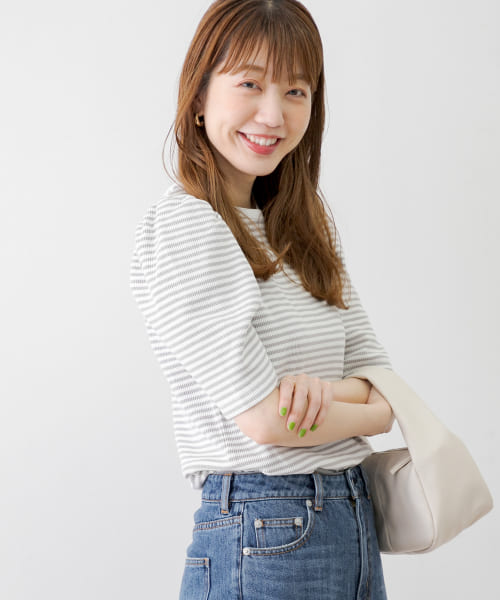パフスリーブワッフルボーダーTシャツ