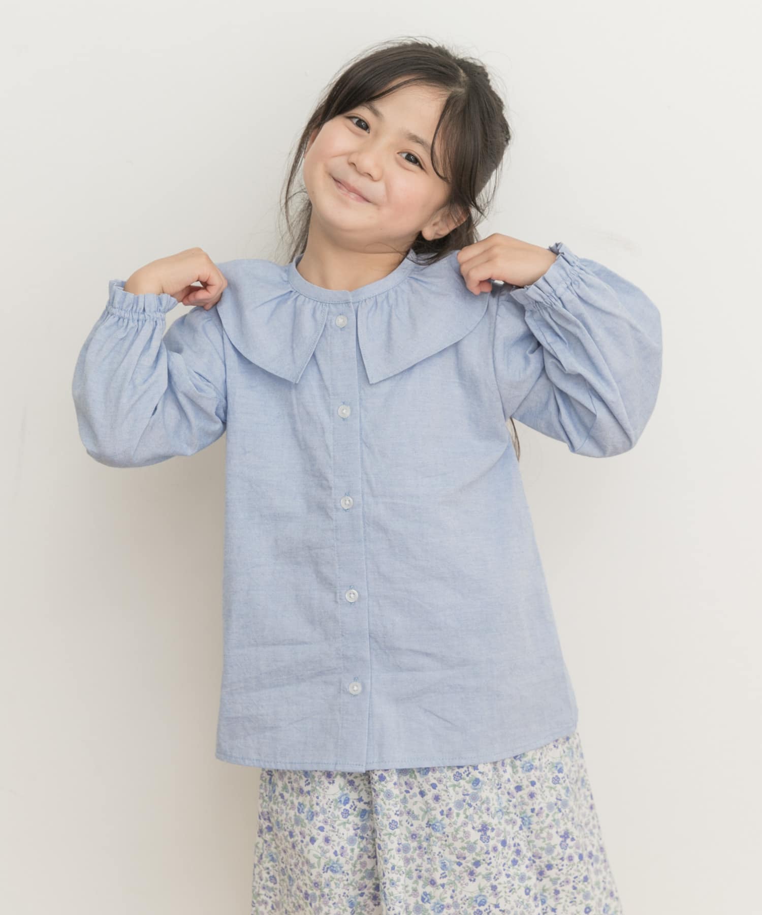 HGCE325/美品 Drawer フリルノースリーブブラウス 36 濃紺 春夏