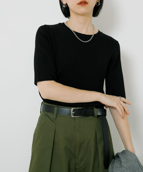 ハーフスリーブコンパクトリブニット