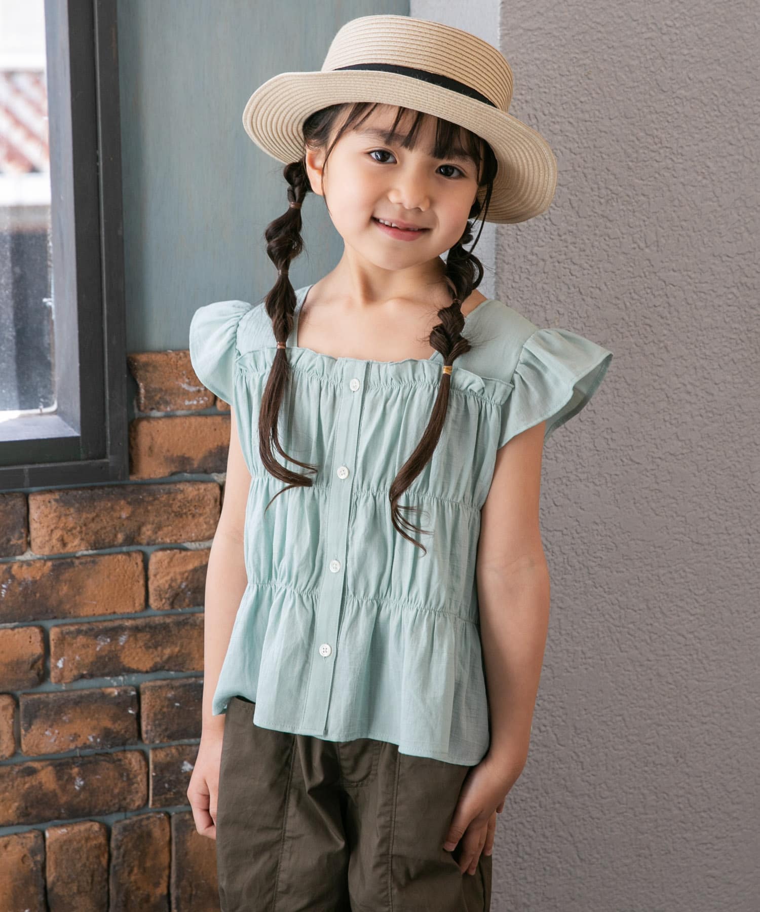シャーリングフリルキャミブラウス(KIDS)[DR45-33B501]｜URBAN