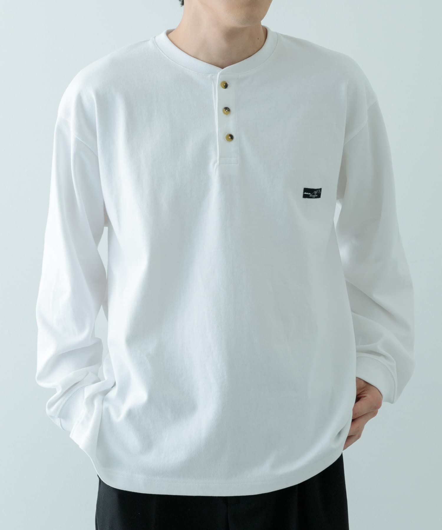天竺 ワンポイント ヘンリーロングスリーブTシャツ[IT46-11C016