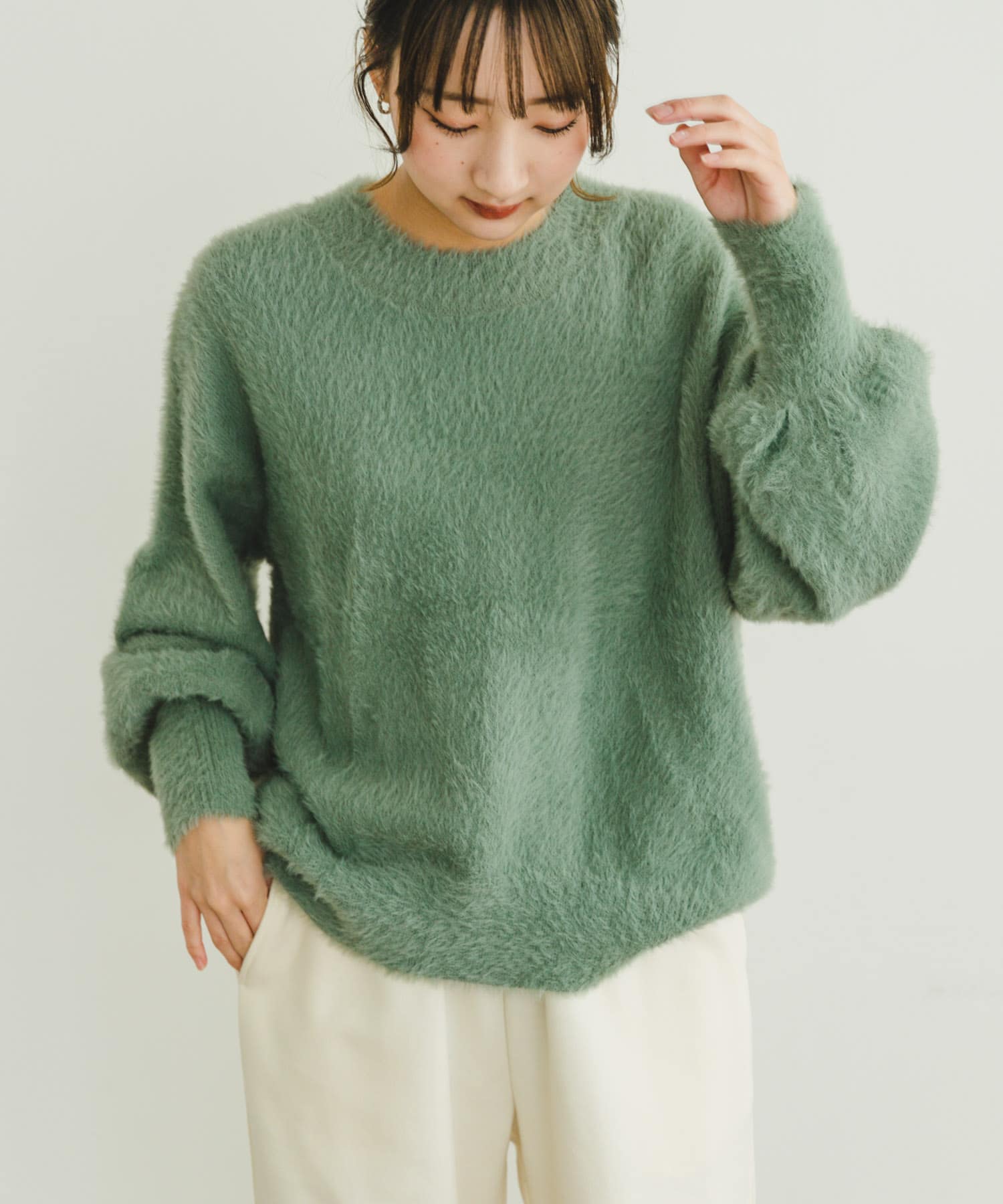 ラインダイヤ クルーネック シャギーニット[IT47-12B003]｜URBAN