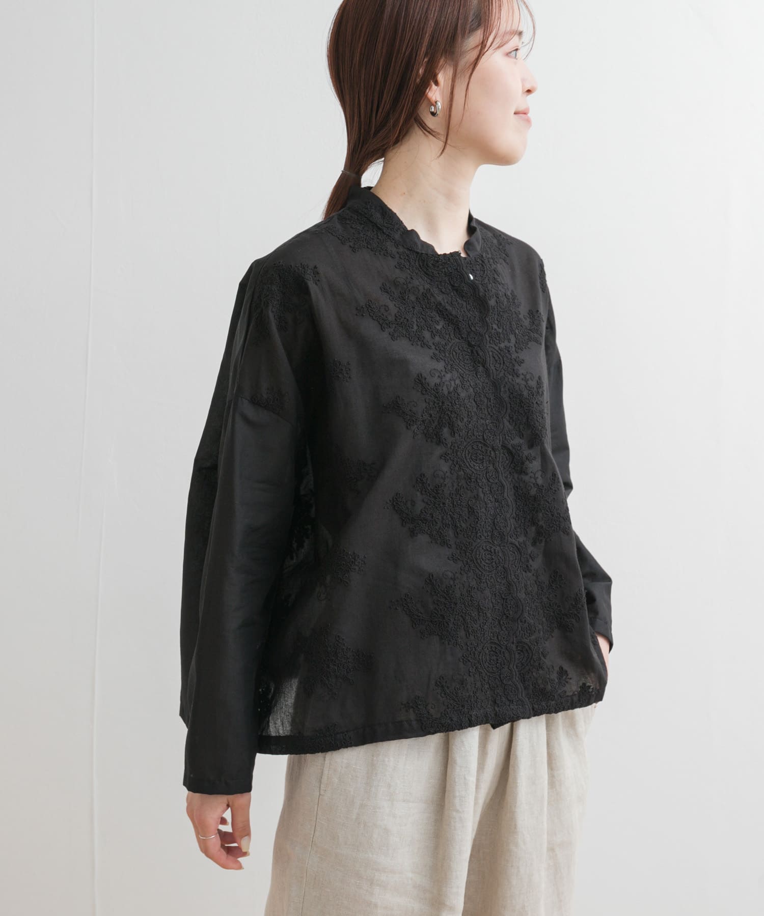 mizuiro ind lacestandcollar wideshirts[DWA4-1-239005]｜URBAN