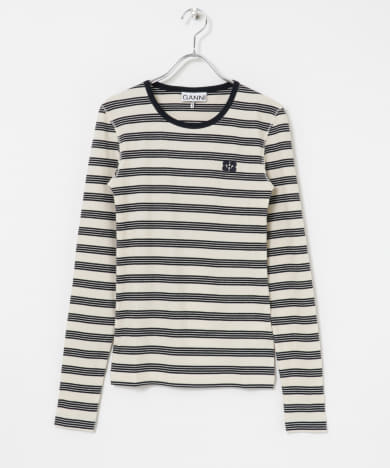 GANNI　Striped Cotton Rib Long-Sleeve T-shirts