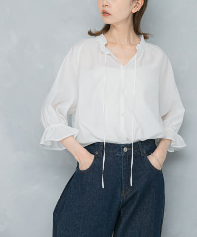 クールタッチセミシアーフリルブラウス