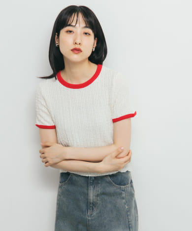 バイカラーレースTEE